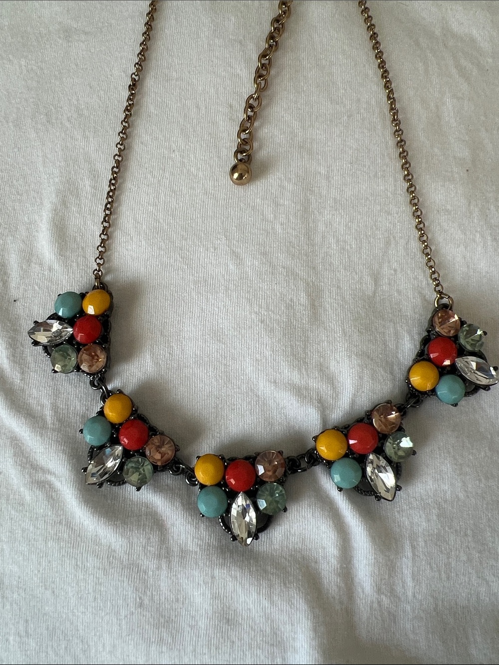 Women’s Multicolor Statement Necklace - Yellow, Red, Blue Bead Accents